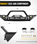 Nilight front bumper for Jeep Wrangler JK/JKU with winch plate, black steel, LED pods; includes mounting hardware