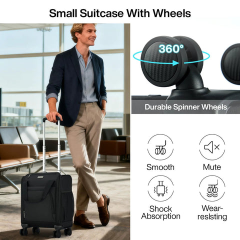underseat carry-on luggage 16 inch with durable spinner wheels in airport