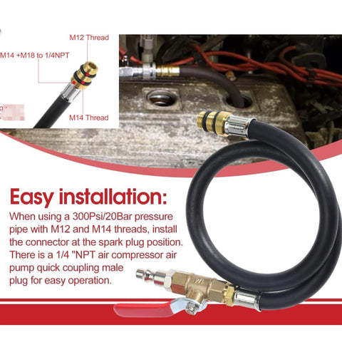 Engine Air Valve Holder Pressure Pipe With Ball Valve M12 M14 To Quarter Inch NPT shown with easy installation instructions.
