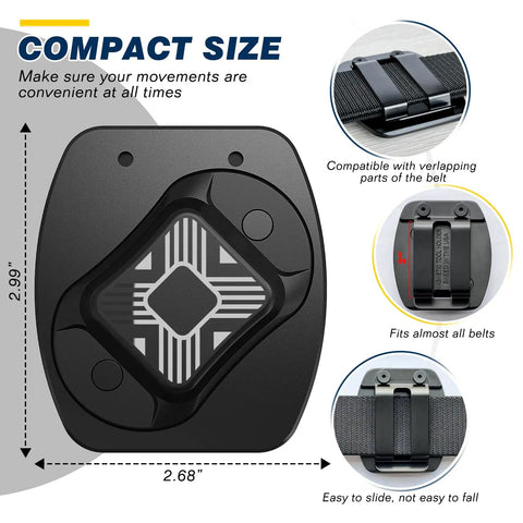 Close-up of Double Pack Magnetic Tool Holder With Dual Strong Magnets, fits belts, dimensions labeled for compact size.