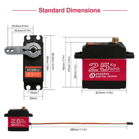 Beefy Pair Of 25Kg Digital Servo Motors With Full Metal Gear Waterproof High Torque dimensions and design overview