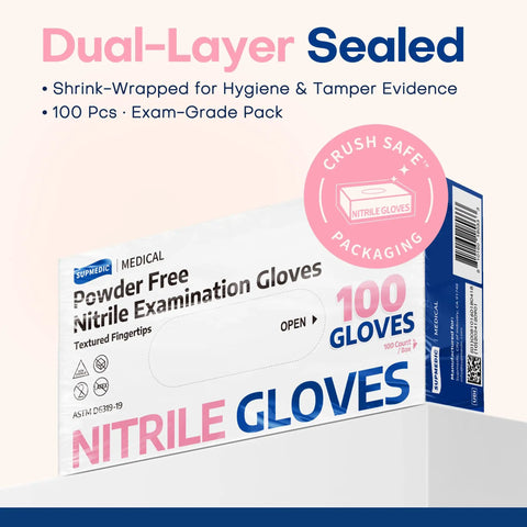 Packaging of Professional Nitrile Exam Gloves Medical Grade 3.5 Mil Powder Free Food Safe Disposable Gloves For Cleaning
