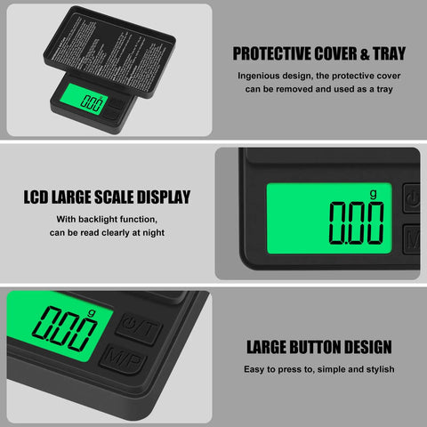 Ultra Precise Pocket Scale 1000g x 0.01g Portable Gram Scale With Protective Cover Auto Off Backlit LCD 7 Units Tare