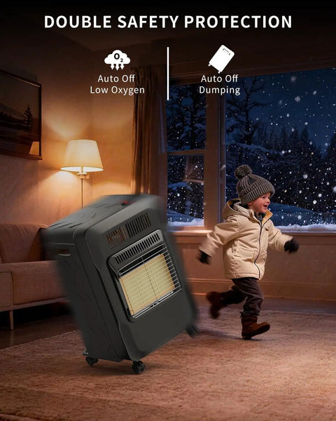 18000 BTU Propane Heater For Indoor And Outdoor Use, 3 Adjustable Heat Settings, Portable Space Heater in living room