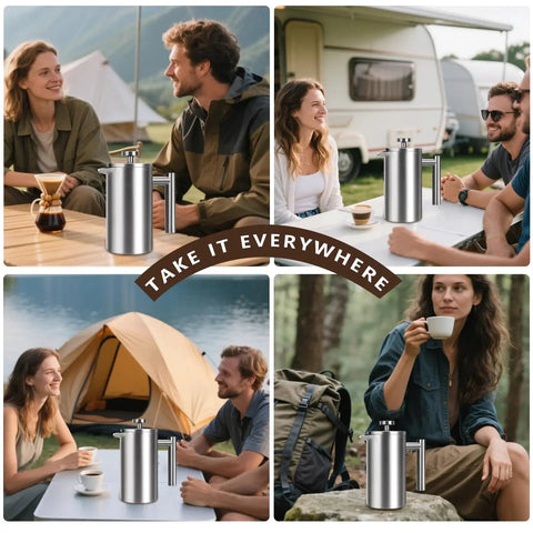 34 Oz Double Wall Stainless Steel French Press Coffee Maker With Insulated Brew System 1 Liter Capacity Serves 4 To 8 Cups