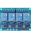 4 Channel Relay Module For Microcontroller Projects With 5V Drive High Current Relay Board 10A AC 250V And 10A DC 30V TTL Logic Control Maker Friendly Plug And Play With Arduino AVR PIC ARM MSP430 LED Indicators, blue PCB top view