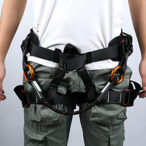 Half Body Tree Climbing Harness For Men With Thick Waist Cushion, ANSI Certified 23KN Safe Height Rescue Belt, black with orange rings