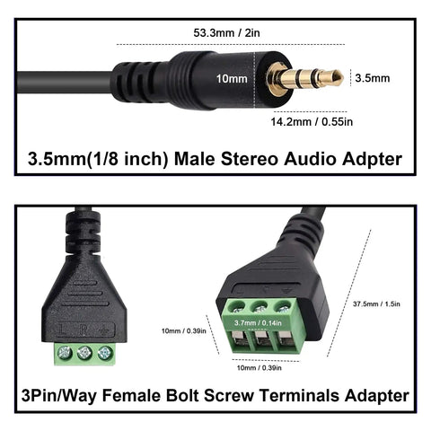 Leave The Soldering Iron Alone With This Plug And Play 3.5 Millimeter Stereo Audio Male Jack Adapter showcasing dimensions and screw terminals.