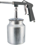 Heavy Duty Pneumatic Undercoating Spray Gun With Suction Feed Cup For Auto Rust Proofing And Truck Bed Liner, aluminum, silver finish.