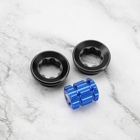 Two Pack Aluminum Crank Adjusting Caps With Tool For Shimano Deore XT SLX XTR UT DA M20 Hollow Cranksets Crank Cover Screws Nuts Bolt Black Durable Aluminum Alloy Construction For Weather Resistant Performance