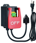 110V Single Phase Kickout Switch With Massive Stop Sign Paddle For Router Tables And Table Saws Quick Emergency Shutoff mounted on wall.