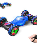 Mucdcnhk 360° rotating 4WD RC car with LED wheels, gesture sensing, blue body, includes wrist remote