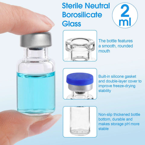 Sterile Glass Vials With Self Healing Injection Port And Plastic Aluminum Flip Caps 2ml Empty Vials For Injection And Peptide Storage 10 Pack Leakproof Sealing Ideal For Lab Pharmacy Or Home Use