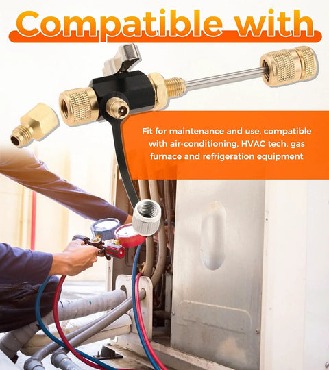 HVAC Valve Core Removal Tool For Home Refrigeration Systems, Dual Size SAE Remover in maintenance setup with equipment
