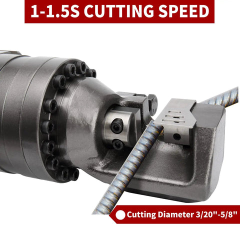 Powerful 1000W Electric Rebar Cutter For Fast 5/8 Inch Cutting With Portable Hydraulic Design showing cutting mechanism and rebar.