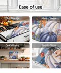 Fall Thanksgiving Dish Drying Mat 16 x 18 Inches Purple Pumpkin Leaves Wood Grain Design Absorbent Microfiber in kitchen