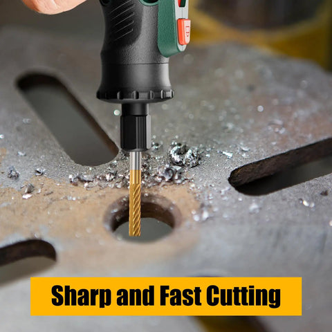 Cylindrical Tungsten Carbide Cutter With Titanium Nitride Coating For Die Grinder Kits, 1/8 inch shank in action on metal