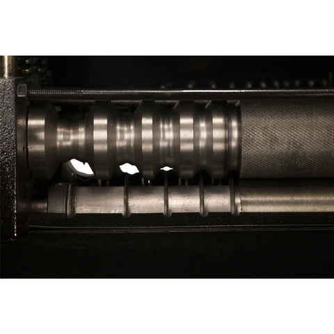 Close-up of WRA40R Automatic Electric Wire Stripping Stripper Workhorse blade mechanism for copper and aluminum strips.
