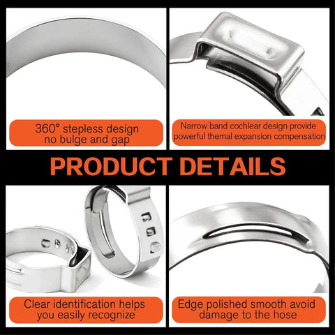 Product details of Sixteen Size Single Ear Hose Clamp Kit With 360 Pieces All In One, 5.3 to 36.1 mm, 304 Stainless Stepless Clamps