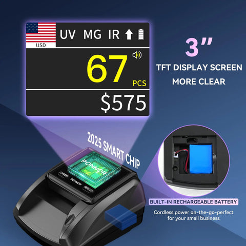 AL 135T Counterfeit Bill Detector Money Checker With Three Inch Digital Screen Dual Currency Verification Modes Pass