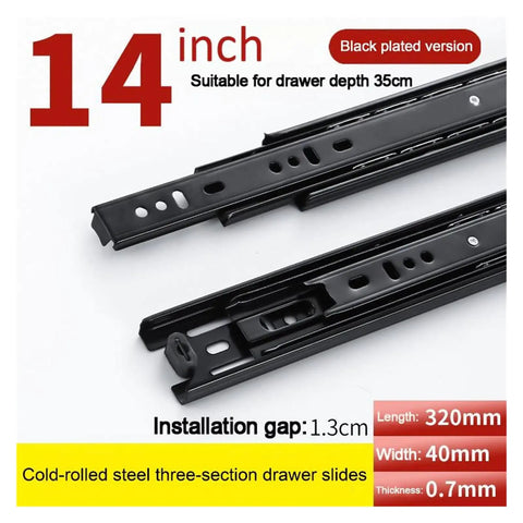 Heavy Duty 3 Section 100 Lb Capacity Full Extension Ball Bearing Side Mount Drawer Slides Quiet Slide Black 14 Inch close-up