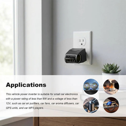 No Brainer Ac To Dc Converter With 12 Volt Cigarette Lighter Socket Adapter For 90 To 240 Volt Wall Plugs Smooth 500 Ma Output Plugs Straight Into Your Ride For Dash Cams Phones And Tablets On The Fly mounted in a wall outlet.
