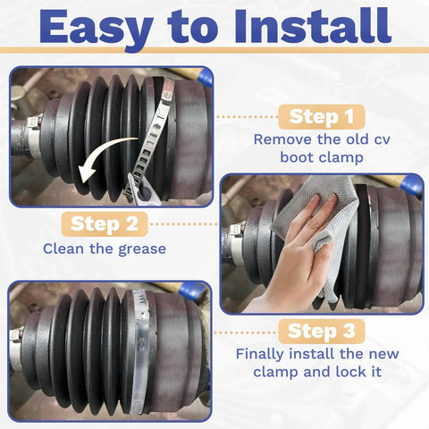 Universal 24Pcs CV Boot Clamp Kit With 12 Small And 12 Large Stainless Steel Adjustable Crimp Clamps For CV Joint And Drive Shaft 304 Stainless Rust Resistant Easy Install steps