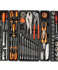 Multifunction Ratchet Socket Tool Kit With 85 Piece Folding Wrench Set For Car And Motorcycle Repair Pro Grade Portable Mechanics Kit Built With Heavy Duty Molybdenum Steel displayed in a tray