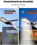 Badass Solar Security Flood Light With Remote Control And Dusk To Dawn Sensor, shown charging during day and illuminating at night.