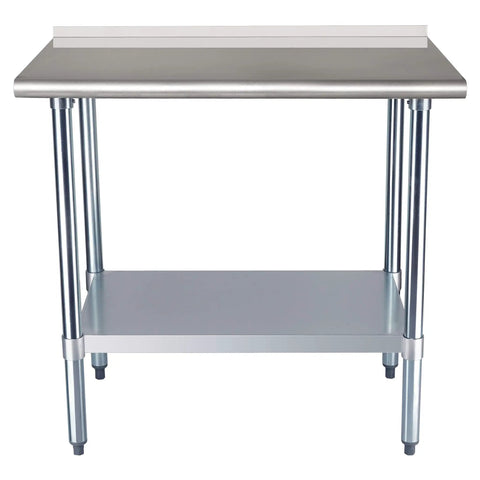 Front view of NSF Stainless Steel Workbench With Backsplash 24 By 36 Inches Built To Last In The Kitchen Or Garage Utility Bench