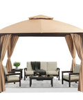 Arc Roof Patio Gazebo 10x10 Outdoor Canopy Tent With Curved Roof Design, Double Tier Top, Privacy Curtains, Wind Resistant Ropes