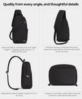 Image of Anti Theft Sling Bag with locking zippers and RFID blocking slots, showcasing slash resistant panels and padded strap.