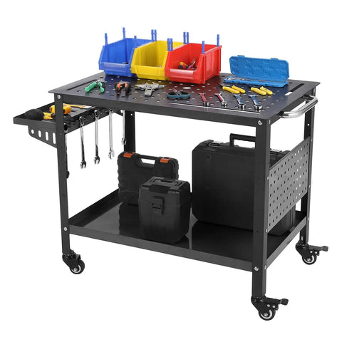 Heavy Duty Portable Welding Table With Easy Roll Caster Wheels And Debris Trap, 1200 Lb Steel Welder Cart with tools and storage
