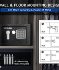 Compact Home Safe With Fireproof Bag Digital Keypad And Light 0.23 Cu Ft Mini Safe For Cash Jewelry Passports And Valuables Easy Key Access Security For Home Office Stash shown mounted with included bolts