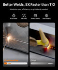 Image showing comparison of xTool MetalFab and TIG, highlighting faster welding speed of MetalFab 800W Three In One Laser Welding Cutter Cleaner Machine.