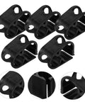 Heavy Duty Water Flow Control Hose Clamp Set For DIY Beer Brewing And Siphoning Bottle Filling Water Piping And Irrigation 5 Plastic Adjustable Clips Leak Free Secure Closure, showing black plastic clips with circular ends and inner grooves for secure fit.