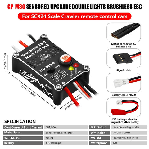 Diagram of Upgrade 30A Brushless ESC And 2204 2400KV Brushless Outrunner Motor With Transmission For SCX24 RC Crawler Axial 1 By 24 RC Car Truck