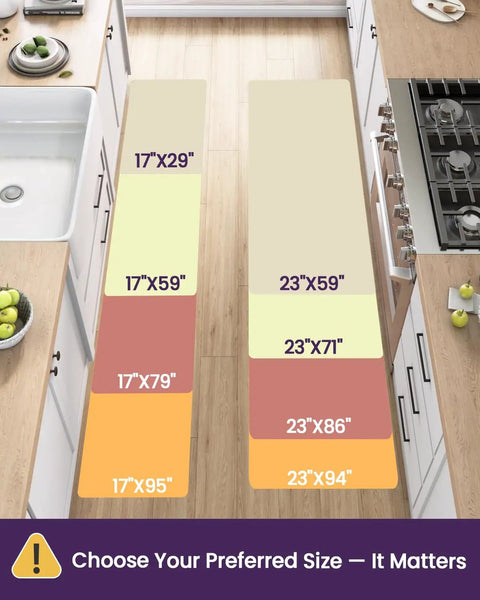 Cushioned Anti Fatigue Kitchen Floor Mat 23x59 Inch Wide Runner Rug With Memory Foam Padding Waterproof Design shown in kitchen