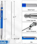 4 Pack Welders Pencils with 48 Silver Round Refills, metal marker pen with built-in sharpener and clip, 2mm refill details