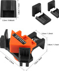 90 Degree Angle Clamps For Woodworking Corner Clip Right Angle Fixer 4 Pack in orange and black with dimensions shown