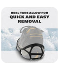 Top Shelf Snow And Ice Walking Traction Cleats Slip On Nonslip Shoe Covers showing rear heel tabs for easy removal.