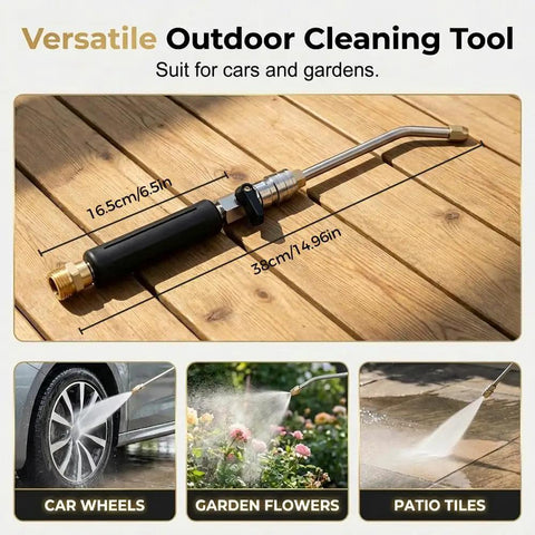Heavy Duty High Pressure Washer Wand With Hydro Jet Power Spray Attachment on wooden floor, 38cm long for versatile cleaning