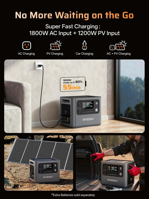 Go To Portable Power Station P280 With 2800W Peak 2048Wh LiFePO4 Battery Expandable To 10kWh for various charging methods