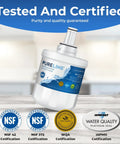 Replacement Water Filter For Samsung Refrigerators Fits DA29-00003G shown with certifications on label