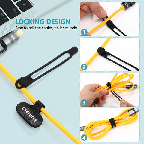 40 Piece Silicone Cable Tie And Label Set For Wires Includes 20 Ties And 20 Identification Labels shown in use on yellow cable