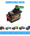 Emax ES08MAII 12g RC Servo With Metal Gear For Axial SCX24 Upgrade Kit shown with compatible RC models and mount bracket arm