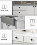 Single Hole Black Solid Zinc Alloy Cabinet Handles Eight Pack With Floral Embossed Drawer Pulls on cabinets in living room, kitchen
