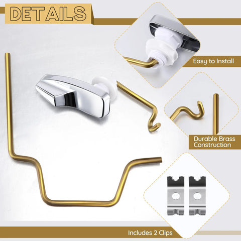 Left Hand Pressure Assist Toilet Lever With Linkage For Gerber Ultra Flush Tanks 99-571-KT Compatible Durable Brass Construction One Pack Replacement Handle For Smooth Flush And Long Lasting Performance chrome lever and brass linkage shown