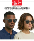 RB3016 Square Shape Non-Polarized Sunglasses For Men And Women With Dark Grey Lenses Dope Everyday Wear For Formal Or Casual Looks Includes Official Eyewear Kit And Accessories worn by a man and woman.