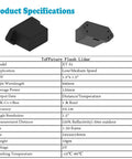 Image of Single Point Lidar Range Finder Sensor 0.3 To 30 Meters with product specifications table and solid-state proximity detector.